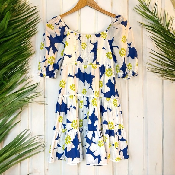 ZARA Floral Puff Sleeve Tiered Dress - Size 13-14 (164 cm) - Navy & Lime Flowers - Picture 2 of 10